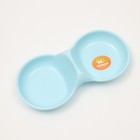 Миска двойная пластиковая 2 х 160 мл, 24 см х 11,5 см х 3 см, голубая - Фото 3