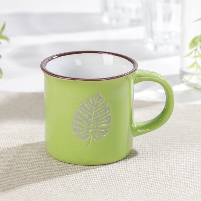 Кружка керамическая Доляна «Папоротник», 180 мл, цвет зелёный - Фото 1