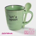 Кружка Доляна «Ноель», 280 мл, с ложкой, керамика, зелёная - Фото 1