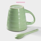 Кружка Доляна «Ноель», 280 мл, с ложкой, керамика, зелёная - Фото 3