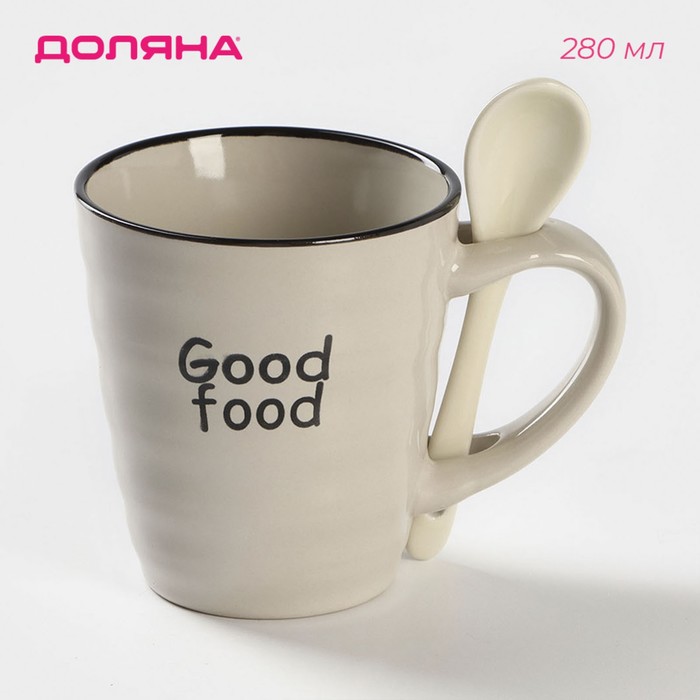 Кружка Доляна «Ноель», 280 мл, с ложкой, керамика, бежевая - Фото 1