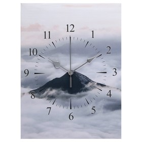 Часы-картина настенные, интерьерные "Горы в облаках", 30 х 40 см, на холсте, бесшумные