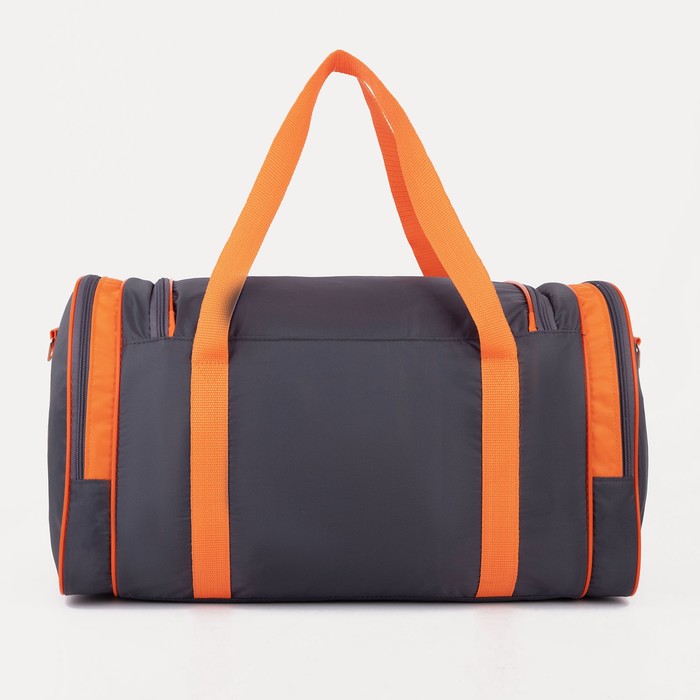 Сумка спортивная на молнии, 3 наружных кармана, длинный ремень, цвет серый/оранжевый 39895