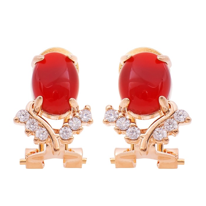 Серьги с красным агатом "Чайка", позолота с родированием - Фото 1