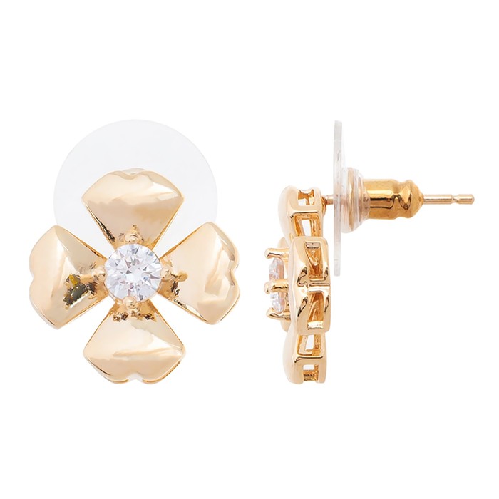 Серьги с хрусталем "Клевер 4 листа", позолота с родированием - Фото 1