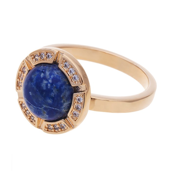 Кольцо с лазуритом "Луна", позолота с родированием, размер 18 - Фото 1