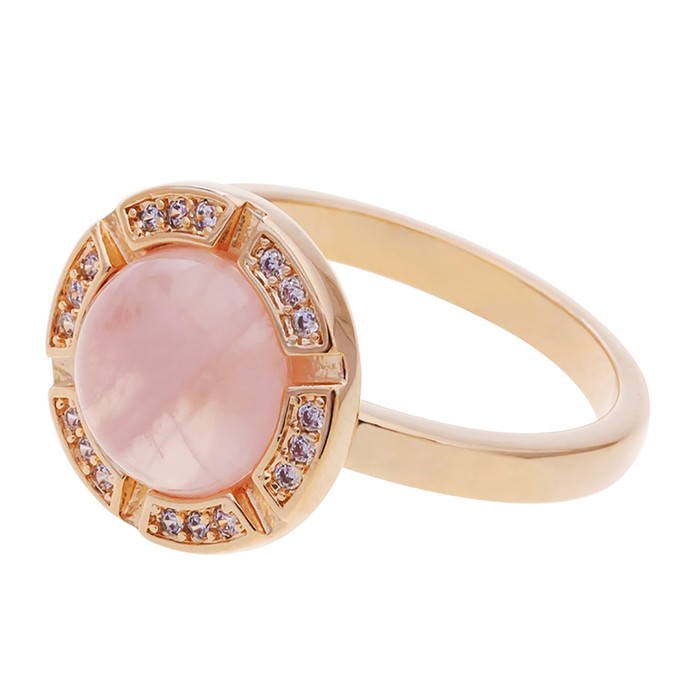 Кольцо с розовым кварцем "Луна", позолота с родированием, размер 16 - Фото 1