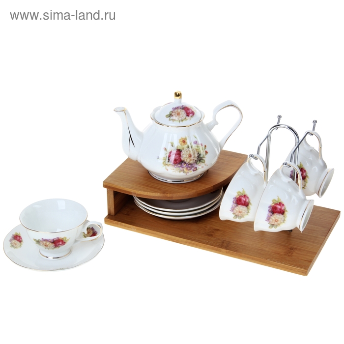 Сервиз чайный "Сказочный сад", 9 предметов на подставке: 4 чашки, 4 блюдца, чайник 500 мл - Фото 1