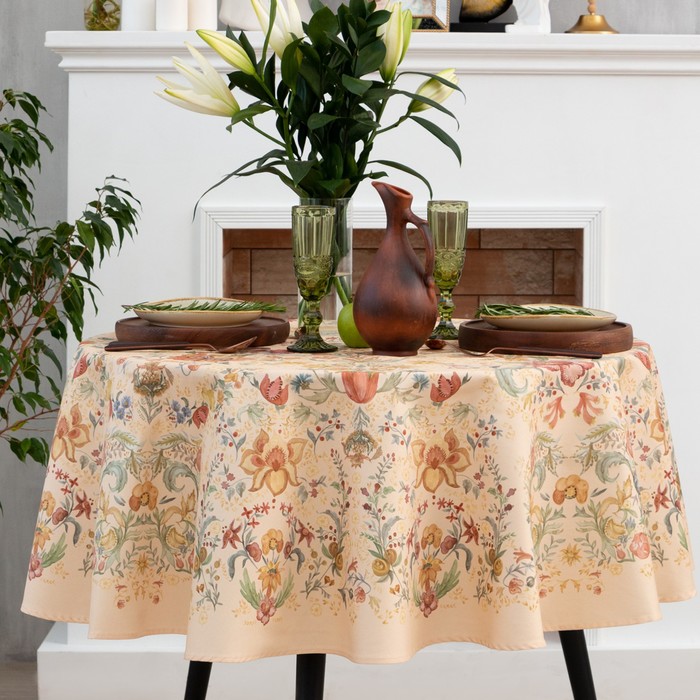 Скатерть «Этель» Floral pattern, d=219 см с ГМВО, 100% хлопок, саржа 190 г/м²