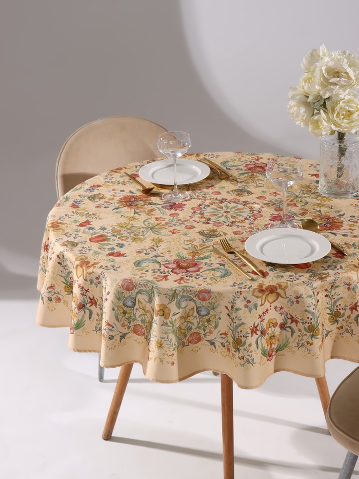 Скатерть «Этель» Floral pattern, d=219 см с ГМВО, 100% хлопок, саржа 190 г/м²