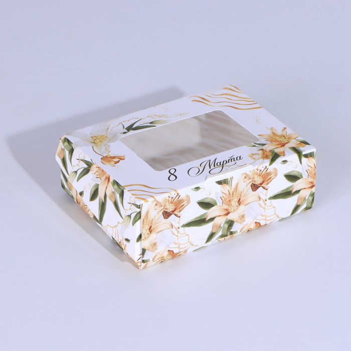 Кондитерская упаковка, коробка с ламинацией «Лилии», 10 х 8 х 3.5 см