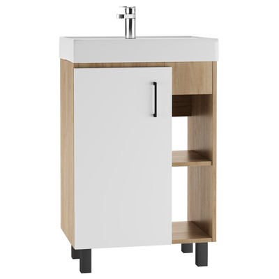 Тумба напольная «Домино» Craft, под раковину «Фостер 60», левая/правая, без ящиков, 570×400×820 мм, цвет дуб вотан/белый матовый