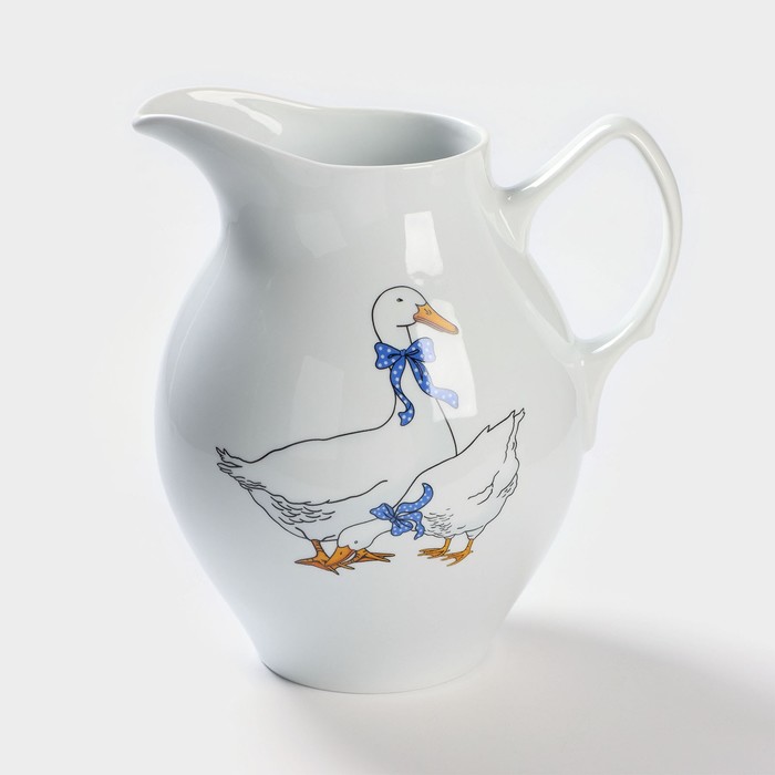 Кувшин Добрушский завод «Гуси», 2 л, фарфор, белый, рисунок МИКС - Фото 1