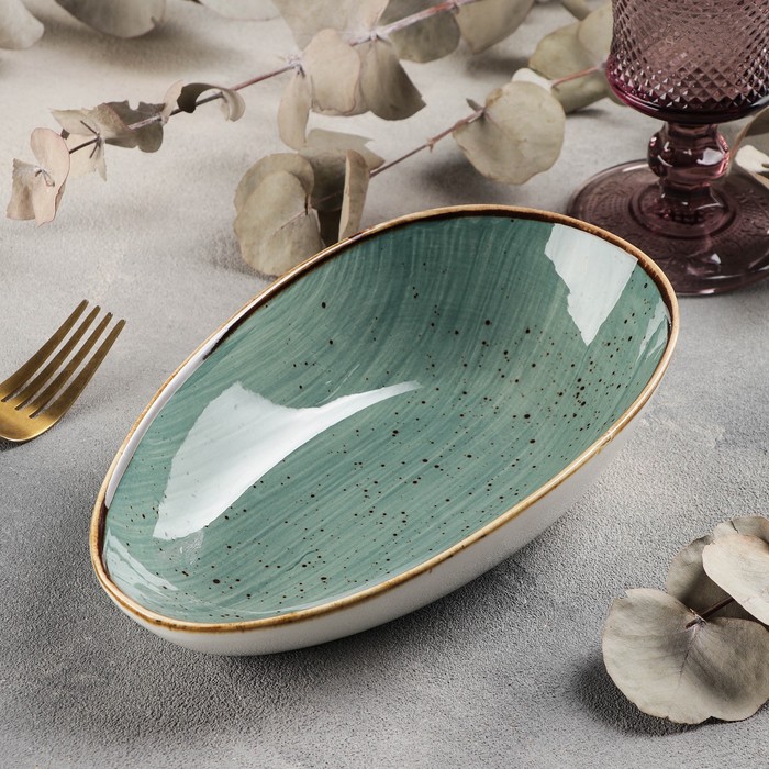 Блюдо керамическое для подачи «Сапфир», 21×12,5×5,5 см, цвет серо-зелёный - Фото 1