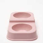 Миска пластиковая двойная на разноуровневом основании, 35 х 20 х 7см, розовая - Фото 4