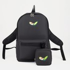 Рюкзак молодёжный из текстиля на молнии, наружный карман, сумочка, цвет чёрный - фото 321317932