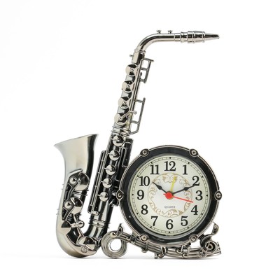 Часы - будильник настольные "Саксофон", дискретный ход, d-6.5 см, 18,5 x 15 см, АА