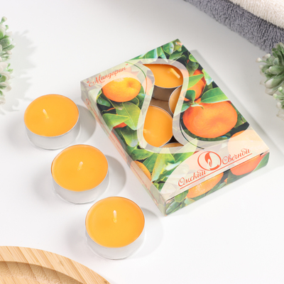 Набор свечей ароматических чайных «Мандарин», 3.8×1.6 см, 3.5 ч, 12 г, 6 шт.