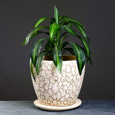 Горшок для цветов «Антей», 30 л, d=42 см, h=35 см, керамический, с поддоном, бежевый