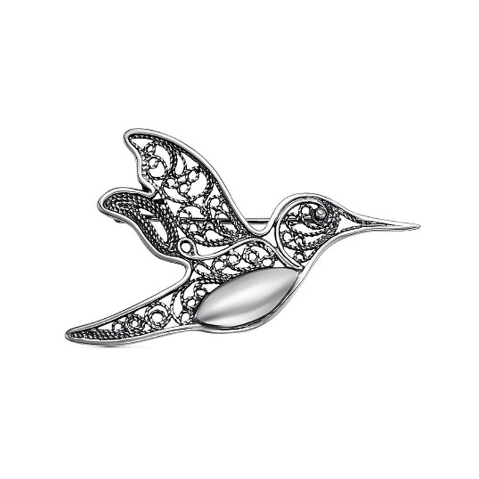 Брошь «Колибри», посеребрение с оксидированием - Фото 1