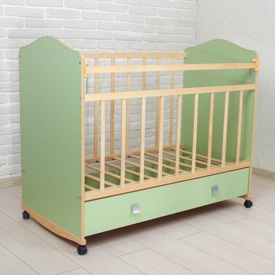 Детская кроватка «Морозко» на колёсах или качалке, с ящиком, цвет зелёный