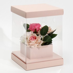 Коробка для цветов с вазой и PVC окнами складная «Бежевая», 16 х 23 х 16 см