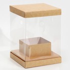 Коробка подарочная для цветов с вазой и PVC окнами складная, упаковка, «Крафт», 16 х 23 х 16 см  (артикул 7647589)  большой выбор товаров оптом и в розницу по низким ценам с доставкой