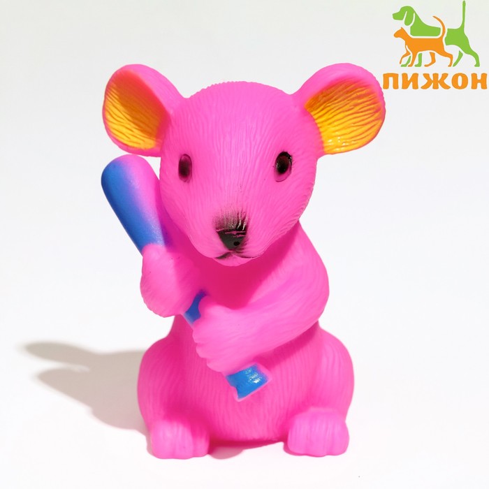 Игрушка пищащая "Мышь" для собак, 9 см, розовая - Фото 1
