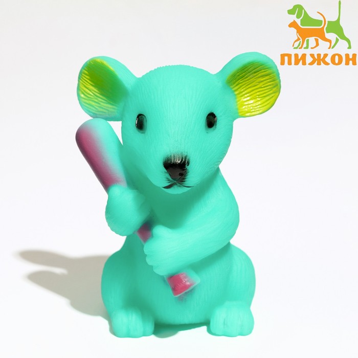 Игрушка пищащая "Мышь" для собак, 9 см, бирюзовая - Фото 1