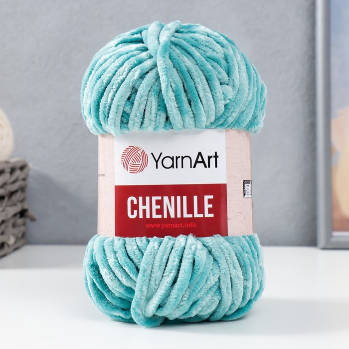 Пряжа для вязания спицами, крючком YarnArt, Chenille, 100% микрополиэстер, 90 м/100 г, (570 св. бирюзовый) - Фото 1