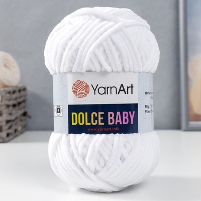 Плюшевая пряжа для вязания спицами, крючком YarnArt, Dolce Baby, 100% микрополиэстер, 85 м/50 г, (741 белый)