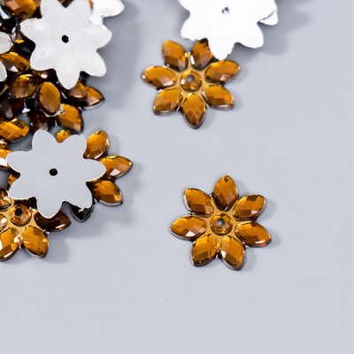 Декор для творчества пластик 1 прокол «Стразы ромашка. Шампань», набор 100 шт., 1.3×1.3 см