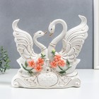 Сувенир керамика "Белые лебеди с сердцем в цветах" 25,5х9х27 см - фото 9571239