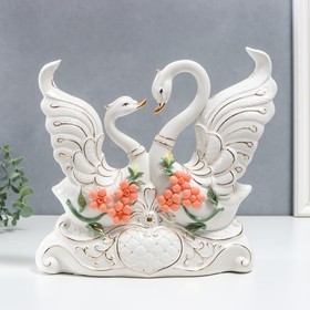 Сувенир керамика 'Белые лебеди с сердцем в цветах' 25,5х9х27 см