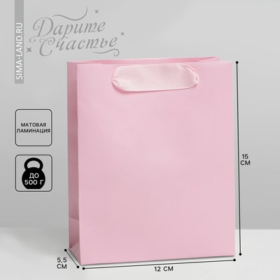 Пакет подарочный ламинированный, упаковка, «Розовый», S 12 х 15 х 5.5 см