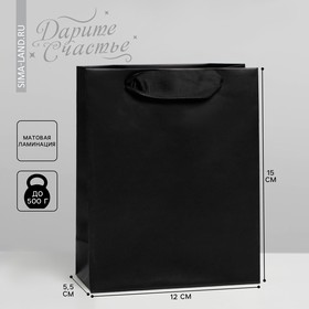 Пакет подарочный ламинированный, упаковка, «Чёрный», S 12 х 15 х 5.5 см