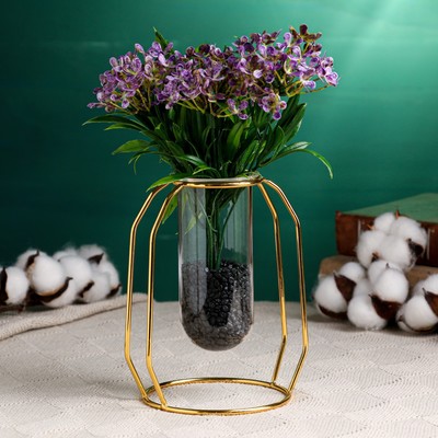 Фигурное кашпо для цветов «Пробирка», 210 мл, d=5 см, h=12 см, стеклянное, на золотистой подставке