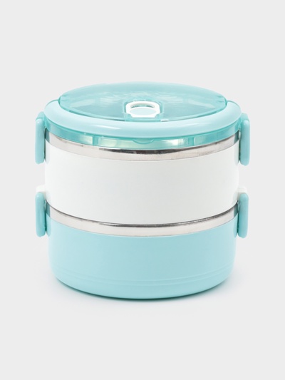 Ланч бокс TAKE IT EASY «Милави», 1.1 л, ёмкость 500 мл, 2 уровня,, сохраняет тепло 2 ч, нержавеющая сталь, белый, голубой