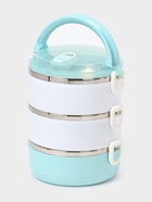 Ланч бокс TAKE IT EASY «Милави», 1.5 л, 3 уровня, сохраняет тепло 2 ч, нержавеющая сталь, белый, голубой - Фото 3