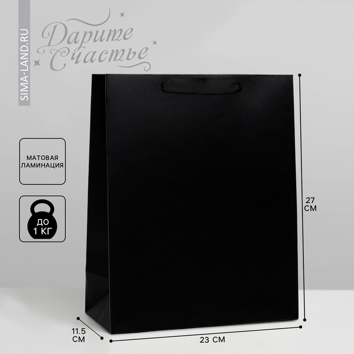 Пакет подарочный ламинированный, упаковка, «Чёрный», ML 23 х 27 х 11.5 см - Фото 1