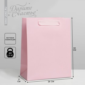 Пакет подарочный ламинированный, упаковка, «Розовый», M 26 х 30 х 9 см