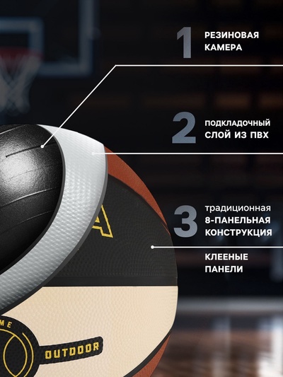 Мяч баскетбольный MINSA, клееный, 8 панелей, р. 7, PVC, резиновая камера