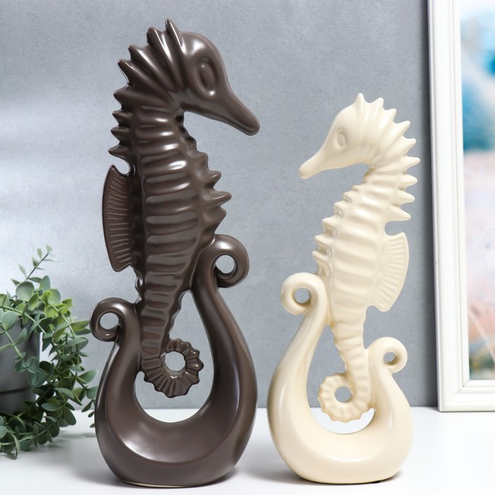 Сувенир керамика "Морские коньки" матовый шоколад и сливки набор 2 шт 38,5х8,5х13,5 см - Фото 1