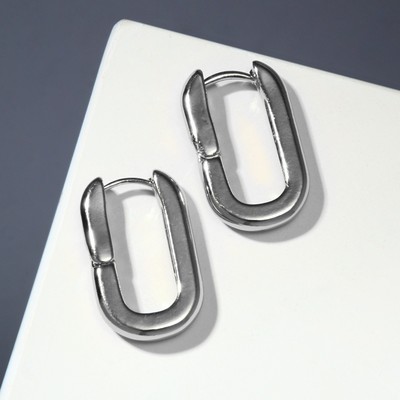 Серьги металл «Овал» закрытие, цвет серебро