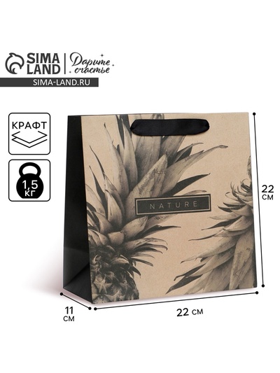 Пакет подарочный крафтовый квадратный, упаковка, «Black», 22×22×11 см