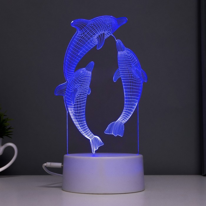 Светильник сенсорный "Дельфины" LED 7 цветов USB/от батареек белый RISALUX - фото 1907378720