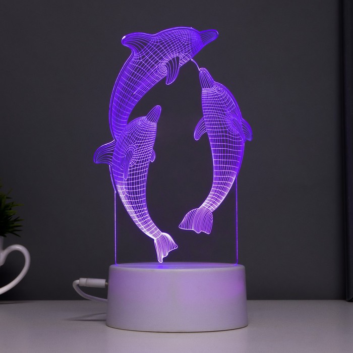 Светильник сенсорный "Дельфины" LED 7 цветов USB/от батареек белый RISALUX - фото 1907378721