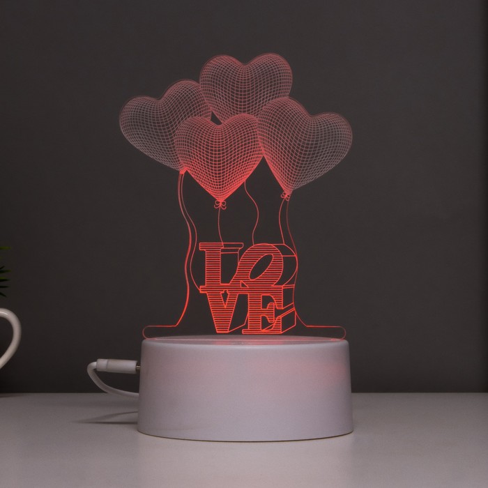 Светильник сенсорный "Четыре сердца" LED 7 цветов USB/от бат. белый RISALUX - фото 1907378779
