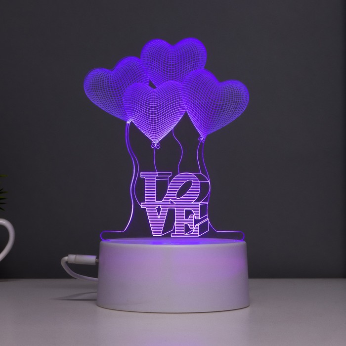 Светильник сенсорный "Четыре сердца" LED 7 цветов USB/от бат. белый RISALUX - фото 1907378782