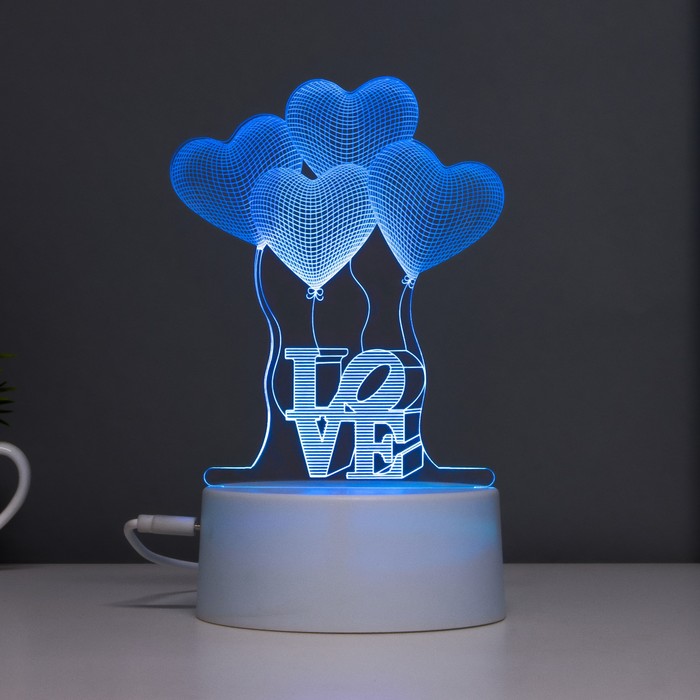 Светильник сенсорный "Четыре сердца" LED 7 цветов USB/от бат. белый RISALUX - фото 1907378784